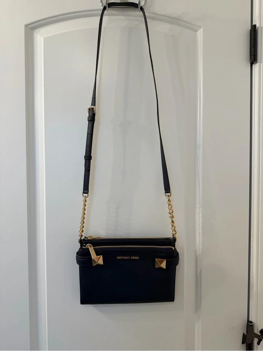 Michael Kors Navy Blue Crossbody with Gold Hardware
